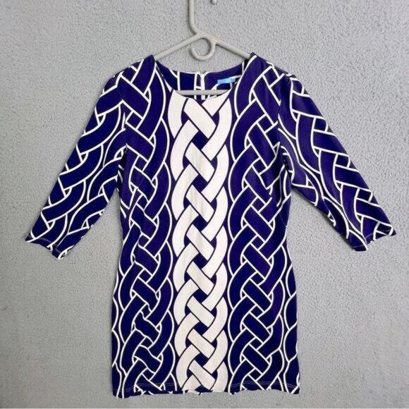 J MCLAUGHLIN DEVON CHATHAM BRAID KNIT SHEET DRESS PURPLE WHITE SITL - Picture 1 of 10